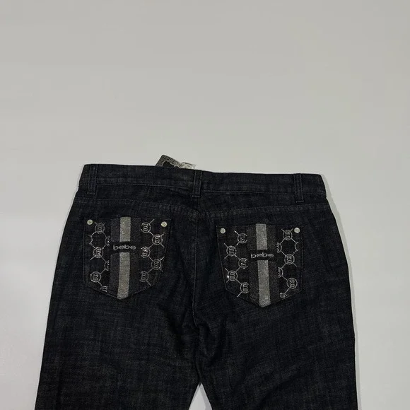 Vintage Y2K Bebe Dark Wash Black Flare Low Rise Jeans Womens Size 31 (34x35) USA - Picture 5 of 9